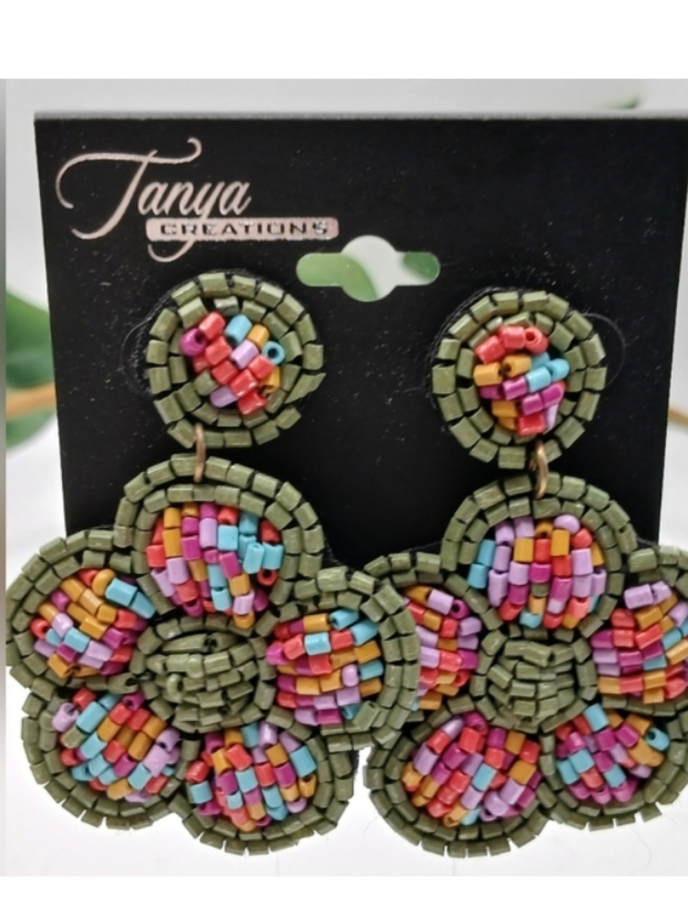 NEW Beaded Flower Multicolor Earrings By Tanya Creations